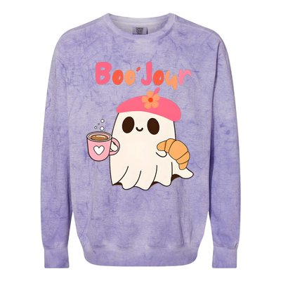 Boo Jour Ghost French Teacher Vintage Teacherlife Groovy Colorblast Crewneck Sweatshirt