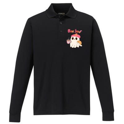 Boo Jour Ghost French Teacher Vintage Teacherlife Groovy Performance Long Sleeve Polo