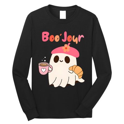 Boo Jour Ghost French Teacher Vintage Teacherlife Groovy Long Sleeve Shirt