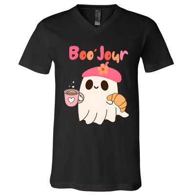 Boo Jour Ghost French Teacher Vintage Teacherlife Groovy V-Neck T-Shirt