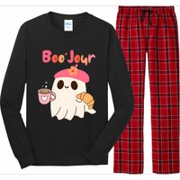 Boo Jour Ghost French Teacher Vintage Teacherlife Groovy Long Sleeve Pajama Set