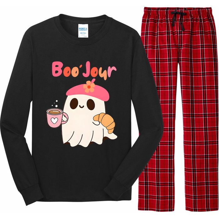 Boo Jour Ghost French Teacher Vintage Teacherlife Groovy Long Sleeve Pajama Set