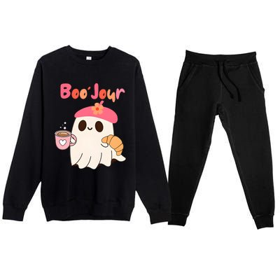 Boo Jour Ghost French Teacher Vintage Teacherlife Groovy Premium Crewneck Sweatsuit Set