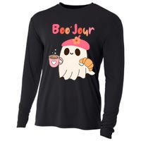 Boo Jour Ghost French Teacher Vintage Teacherlife Groovy Cooling Performance Long Sleeve Crew