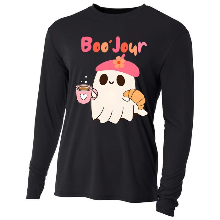 Boo Jour Ghost French Teacher Vintage Teacherlife Groovy Cooling Performance Long Sleeve Crew