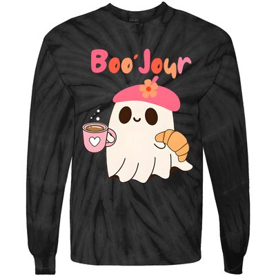 Boo Jour Ghost French Teacher Vintage Teacherlife Groovy Tie-Dye Long Sleeve Shirt