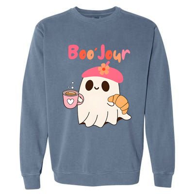 Boo Jour Ghost French Teacher Vintage Teacherlife Groovy Garment-Dyed Sweatshirt