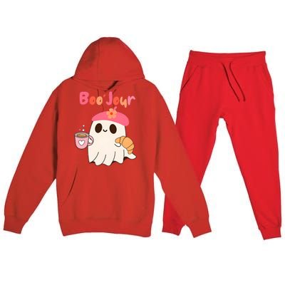 Boo Jour Ghost French Teacher Vintage Teacherlife Groovy Premium Hooded Sweatsuit Set