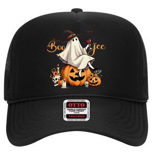 Boo Jee Ghost Ice Coffee Coquette Bow Halloween Women Girl Gift High Crown Mesh Back Trucker Hat