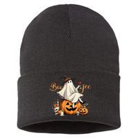 Boo Jee Ghost Ice Coffee Coquette Bow Halloween Women Girl Gift Sustainable Knit Beanie