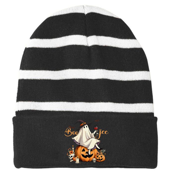 Boo Jee Ghost Ice Coffee Coquette Bow Halloween Women Girl Gift Striped Beanie with Solid Band