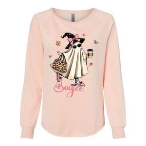 Boo Jee Ghost Drinking Coffee Coquette Bow Halloween Women Womens California Wash Sweatshirt