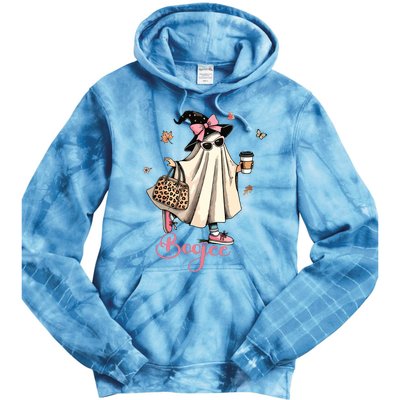 Boo Jee Ghost Drinking Coffee Coquette Bow Halloween Women Tie Dye Hoodie