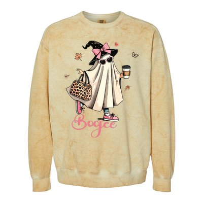 Boo Jee Ghost Drinking Coffee Coquette Bow Halloween Women Colorblast Crewneck Sweatshirt