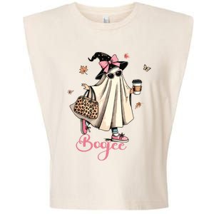 Boo Jee Ghost Drinking Coffee Coquette Bow Halloween Women Garment-Dyed Women's Muscle Tee