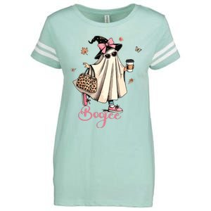 Boo Jee Ghost Drinking Coffee Coquette Bow Halloween Women Enza Ladies Jersey Football T-Shirt