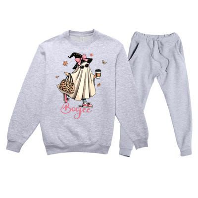 Boo Jee Ghost Drinking Coffee Coquette Bow Halloween Women Premium Crewneck Sweatsuit Set