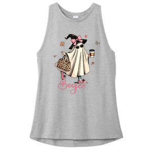 Boo Jee Ghost Drinking Coffee Coquette Bow Halloween Women Ladies PosiCharge Tri-Blend Wicking Tank