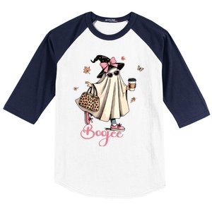 Boo Jee Ghost Drinking Coffee Coquette Bow Halloween Women Baseball Sleeve Shirt