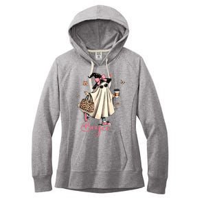 Boo Jee Ghost Drinking Coffee Coquette Bow Halloween Women Women's Fleece Hoodie