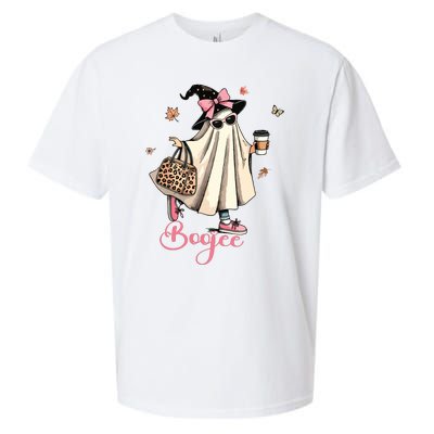 Boo Jee Ghost Drinking Coffee Coquette Bow Halloween Women Sueded Cloud Jersey T-Shirt