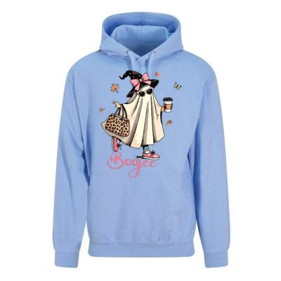 Boo Jee Ghost Drinking Coffee Coquette Bow Halloween Women Unisex Surf Hoodie