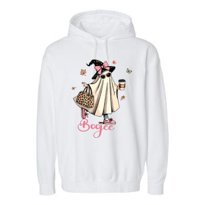 Boo Jee Ghost Drinking Coffee Coquette Bow Halloween Women Garment-Dyed Fleece Hoodie