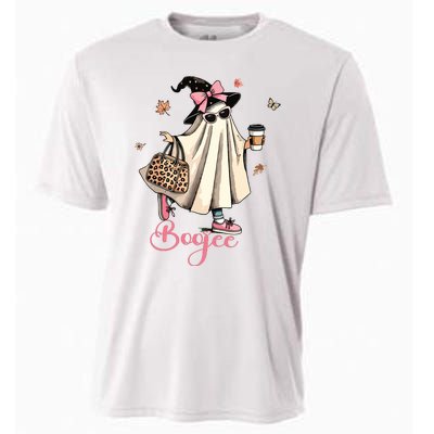 Boo Jee Ghost Drinking Coffee Coquette Bow Halloween Women Cooling Performance Crew T-Shirt