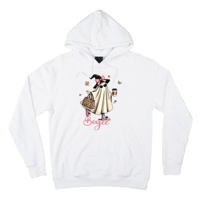 Boo Jee Ghost Drinking Coffee Coquette Bow Halloween Women Hoodie