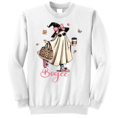 Boo Jee Ghost Drinking Coffee Coquette Bow Halloween Women Sweatshirt