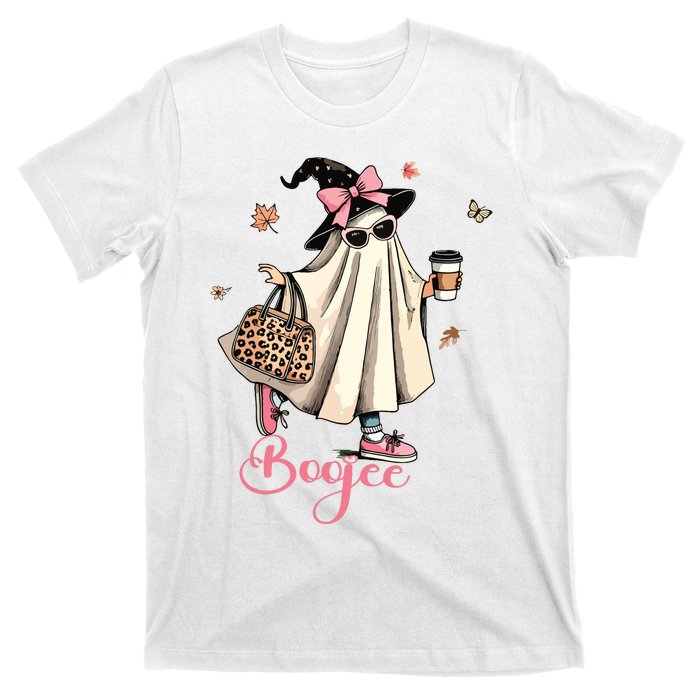 Boo Jee Ghost Drinking Coffee Coquette Bow Halloween Women T-Shirt