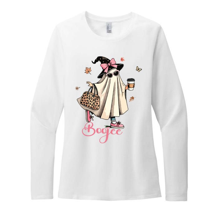 Boo Jee Ghost Drinking Coffee Coquette Bow Halloween Women Womens CVC Long Sleeve Shirt