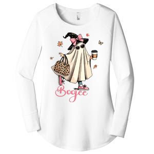 Boo Jee Ghost Drinking Coffee Coquette Bow Halloween Women Women's Perfect Tri Tunic Long Sleeve Shirt