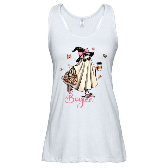 Boo Jee Ghost Drinking Coffee Coquette Bow Halloween Women Ladies Essential Flowy Tank