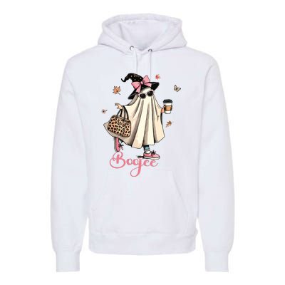 Boo Jee Ghost Drinking Coffee Coquette Bow Halloween Women Premium Hoodie