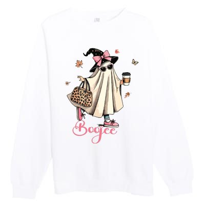 Boo Jee Ghost Drinking Coffee Coquette Bow Halloween Women Premium Crewneck Sweatshirt