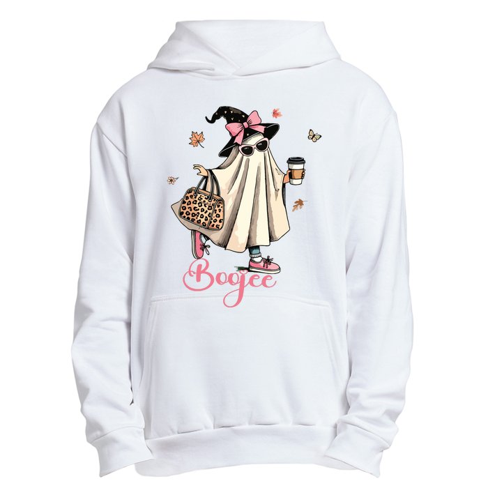 Boo Jee Ghost Drinking Coffee Coquette Bow Halloween Women Urban Pullover Hoodie