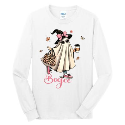 Boo Jee Ghost Drinking Coffee Coquette Bow Halloween Women Tall Long Sleeve T-Shirt