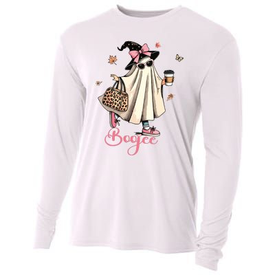 Boo Jee Ghost Drinking Coffee Coquette Bow Halloween Women Cooling Performance Long Sleeve Crew