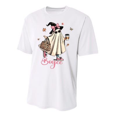 Boo Jee Ghost Drinking Coffee Coquette Bow Halloween Women Performance Sprint T-Shirt