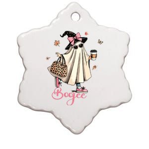 Boo Jee Ghost Drinking Coffee Coquette Bow Halloween Women Ceramic Star Ornament