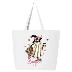 Boo Jee Ghost Drinking Coffee Coquette Bow Halloween Women 25L Jumbo Tote