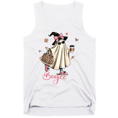 Boo Jee Ghost Drinking Coffee Coquette Bow Halloween Women Tank Top