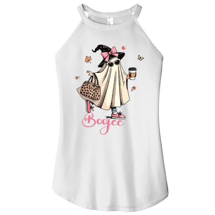 Boo Jee Ghost Drinking Coffee Coquette Bow Halloween Women Women's Perfect Tri Rocker Tank