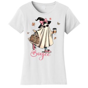 Boo Jee Ghost Drinking Coffee Coquette Bow Halloween Women Women's T-Shirt