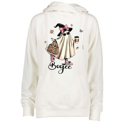 Boo Jee Ghost Ice Coffee Coquette Bow Halloween Women Girl Womens Funnel Neck Pullover Hood