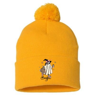 Boo Jee Ghost Ice Coffee Coquette Bow Halloween Women Girl Pom Pom 12in Knit Beanie