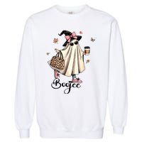 Boo Jee Ghost Ice Coffee Coquette Bow Halloween Women Girl Garment-Dyed Sweatshirt