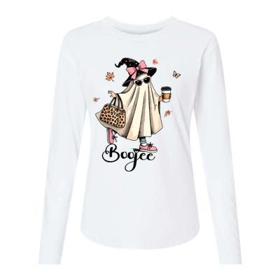 Boo Jee Ghost Ice Coffee Coquette Bow Halloween Women Girl Womens Cotton Relaxed Long Sleeve T-Shirt