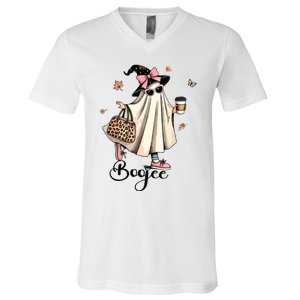 Boo Jee Ghost Ice Coffee Coquette Bow Halloween Women Girl V-Neck T-Shirt